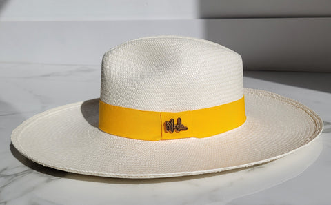 Fedora Large Brim - White/Yellow Band