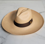 Fedora Wide Brim - Beige/Brown Band