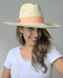 Fedora Large Brim - Natural/Salmon Band