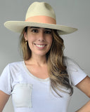 Fedora Large Brim - Natural/Salmon Band