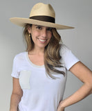 Fedora Wide Brim - Beige/Brown Band