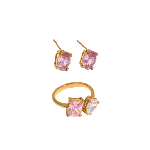 Pink Ring & Earrings Set